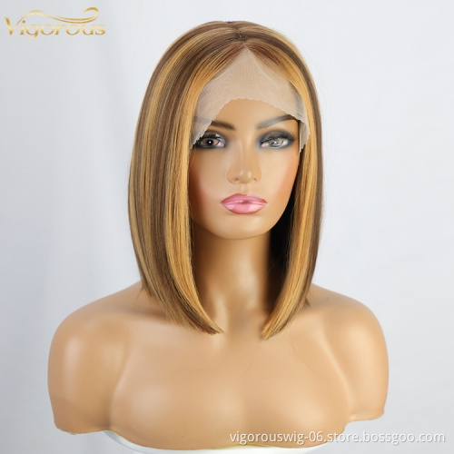 Vigorous Women wigs T Lace Front Hair Synthetic Straight Wigs Honey Blonde Highlights Wigs Heat Resistant for Daily Party Use